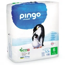 PINGO COUCHES ÉCOLOGIQUES JETABLES XL TAILLE 6 (15-30KG) 32 COUCHES