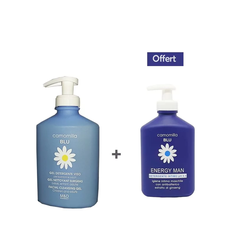 CAMOMILLA BLU GEL NETTOYANT SURGRAS 500 ML Achete + ENERGY MAN NETTOYANT INTIME PH 5.5 300ML Offert